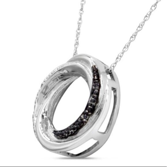 Black and white diamond necklace on 18” sterling silver chain - Picture 1 of 9